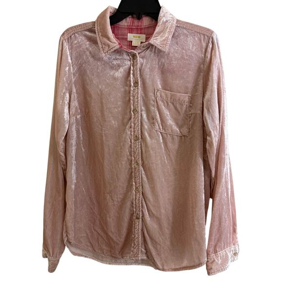 Maeve by Anthropologie Tops - Maeve Anthropologie Karina Velvet Button-Down Shirt - Pink size 8